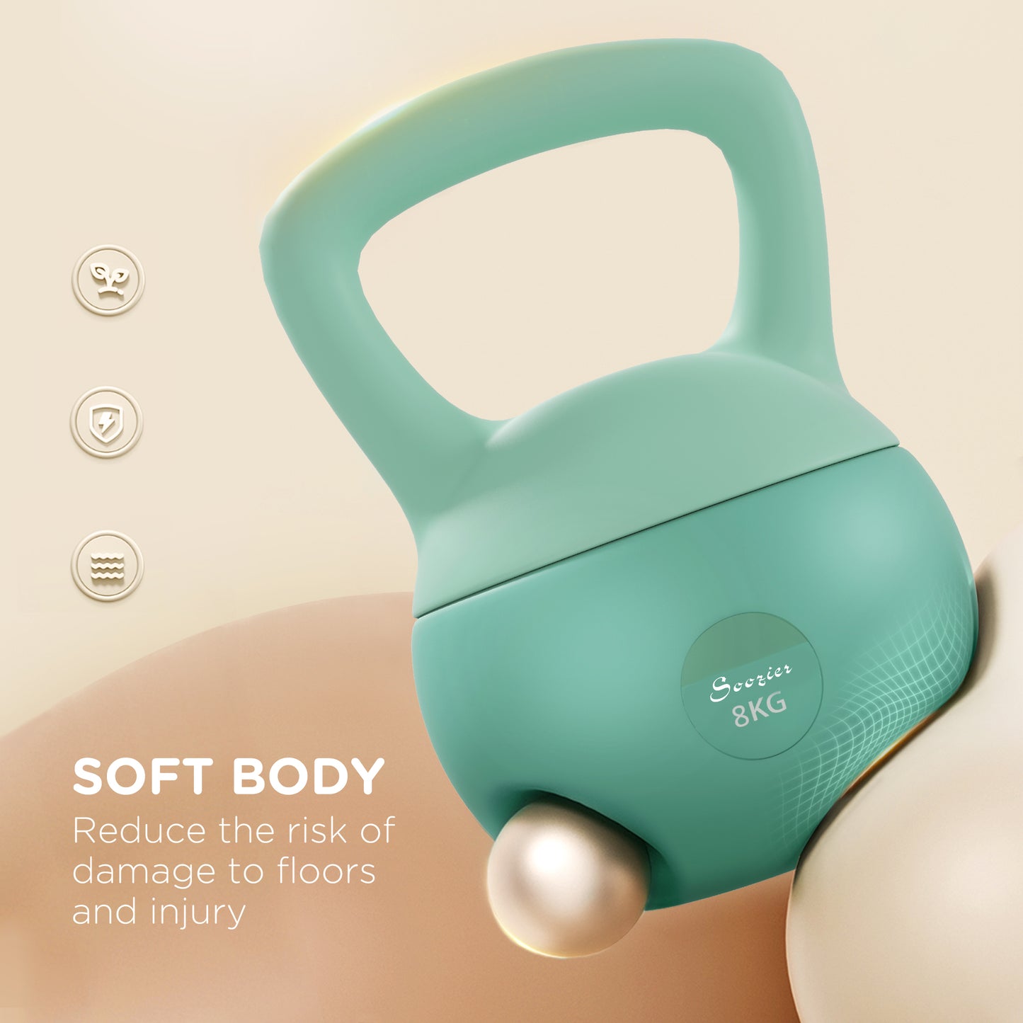 Soozier 18 lb Soft Kettlebell, Sand Filled Weight w/ Grip Handle, Kettlebell Weight for Full Body Workout, Green