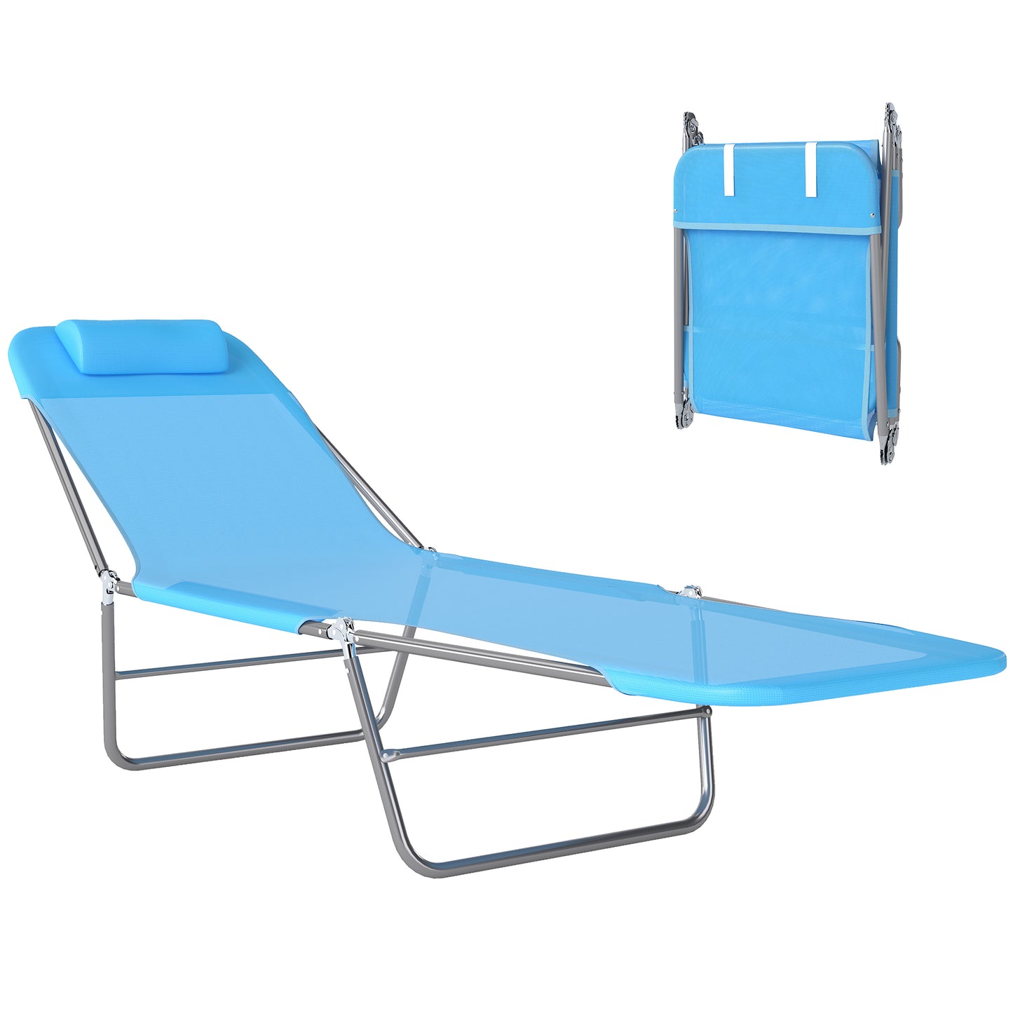 Outdoor Lounge Chair, Portable Adjustable Reclining Seat Folding Chaise Lounge Patio Camping Beach Tanning Chair Bed wit