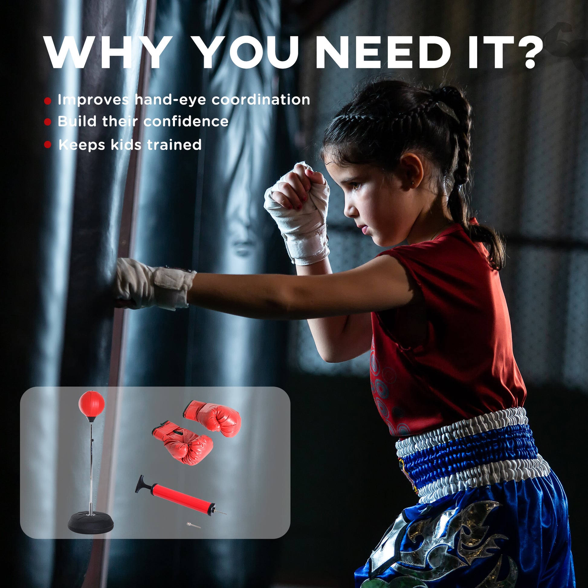 Soozier Boxing Bag with Stand, Freestanding Punching Bag with 49.6"-56.7" Adjustable Height, Fillable Base, Air Pump and
