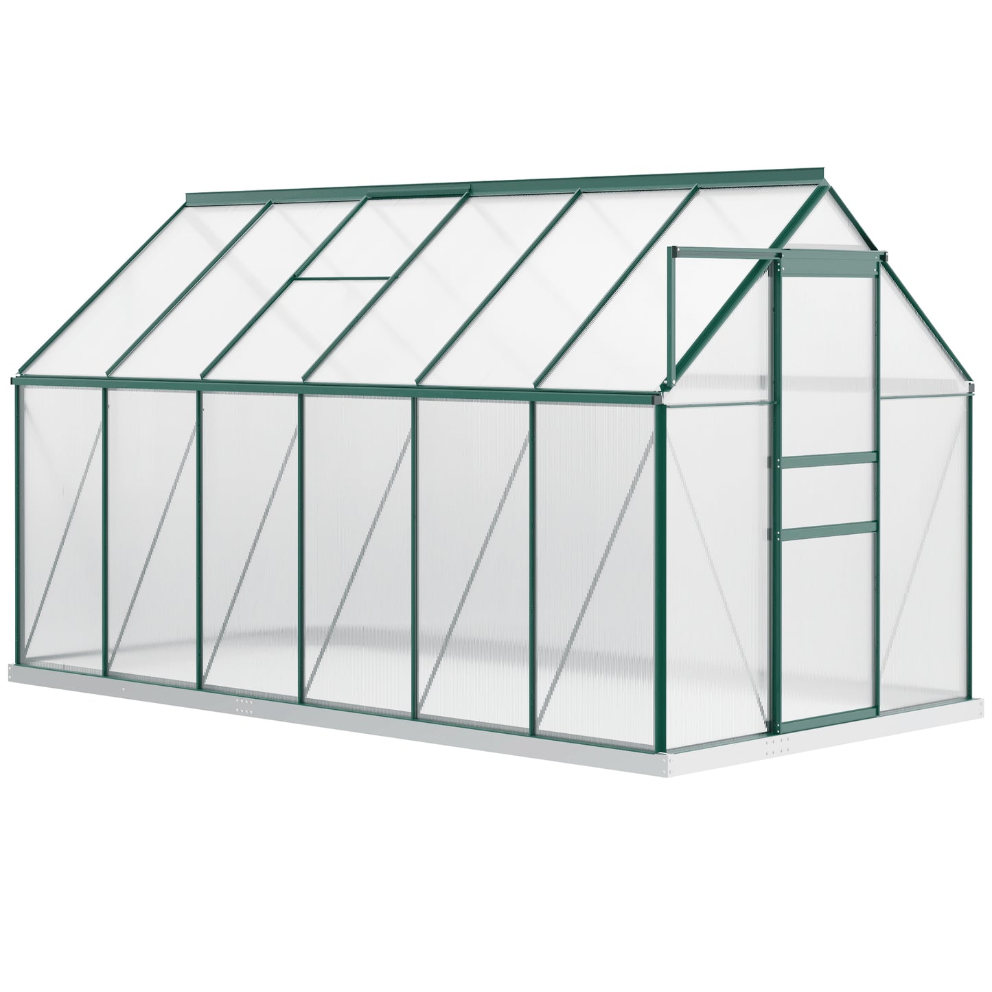 6' x 12' x 6.5' Polycarbonate Greenhouse, Walk-in Green House with Adjustable Roof Vent Galvanized Base Sliding Door Rai