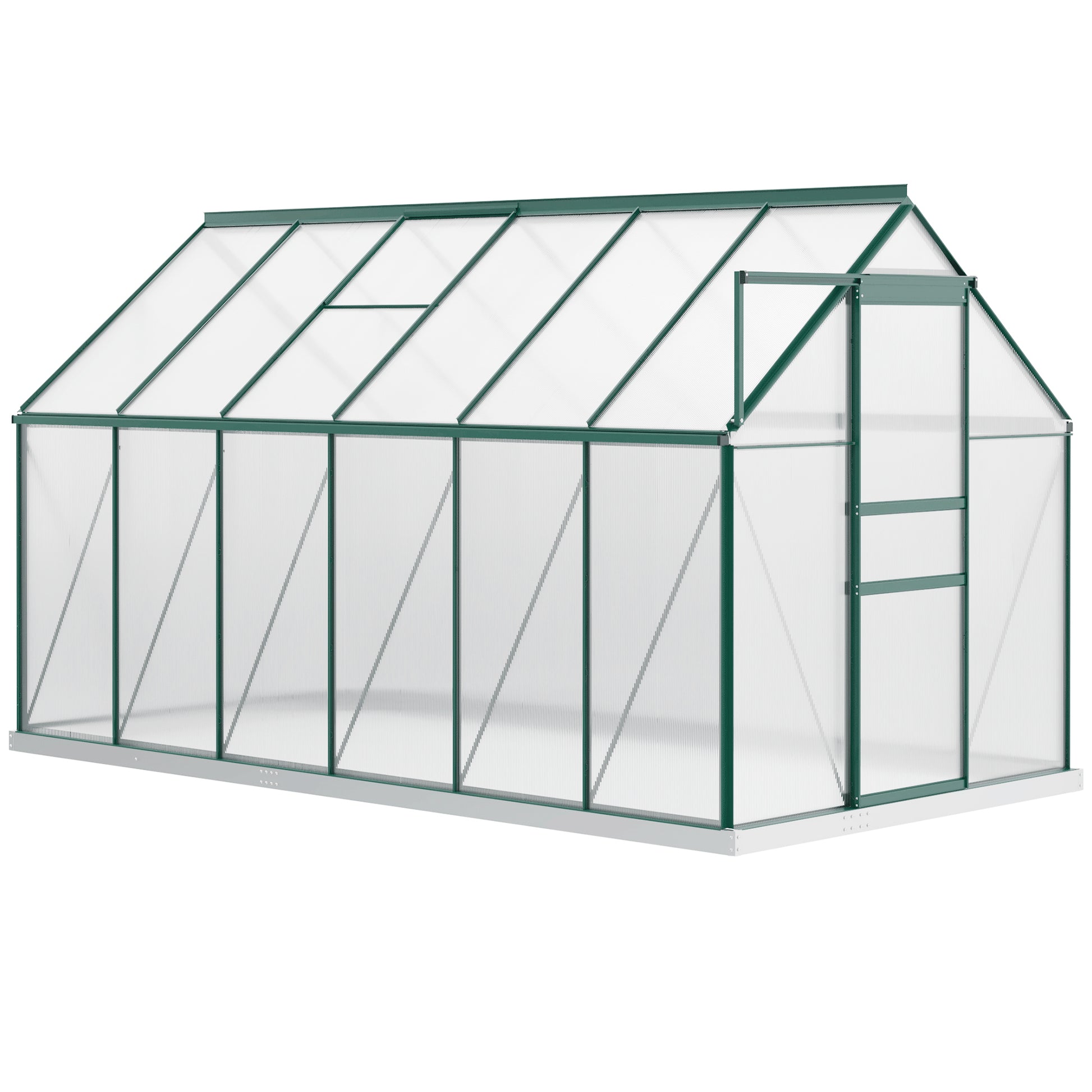 6' x 12' x 6.5' Polycarbonate Greenhouse, Walk-in Green House with Adjustable Roof Vent Galvanized Base Sliding Door Rai