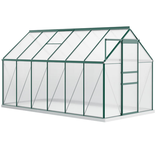 6' x 12' x 6.5' Polycarbonate Greenhouse, Walk-in Green House with Adjustable Roof Vent Galvanized Base Sliding Door Rai