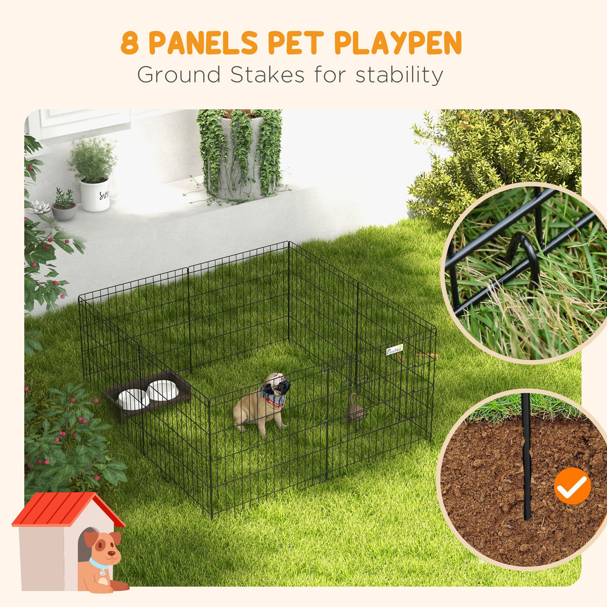 24inch Foldable Metal Exercise Pet Playpen Yard Dog Puppy Kennel Cage 8 Panel