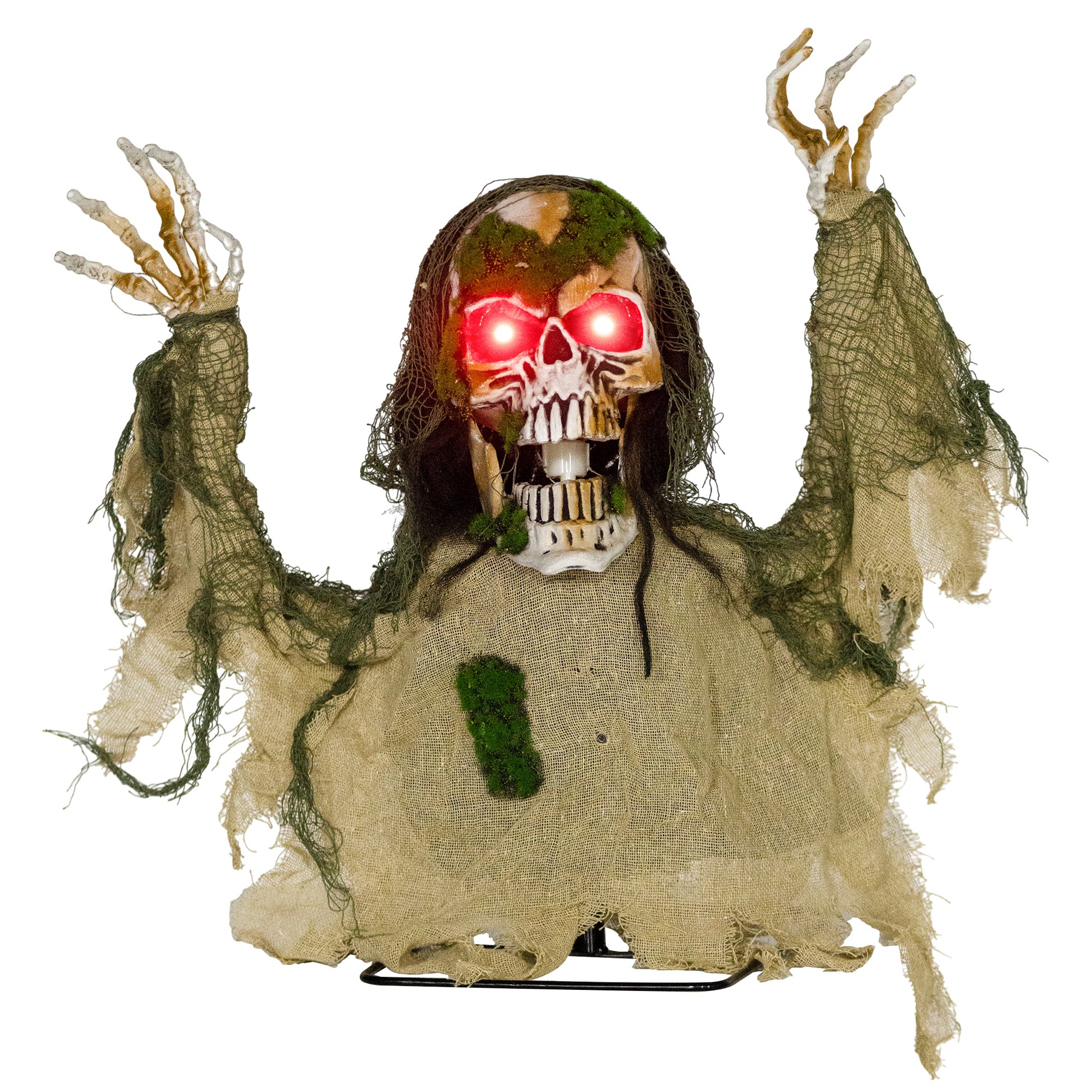 Halloween Animated Skeleton with Glowing LED Eyes, Animatronic Halloween Decorations, Battery Operated