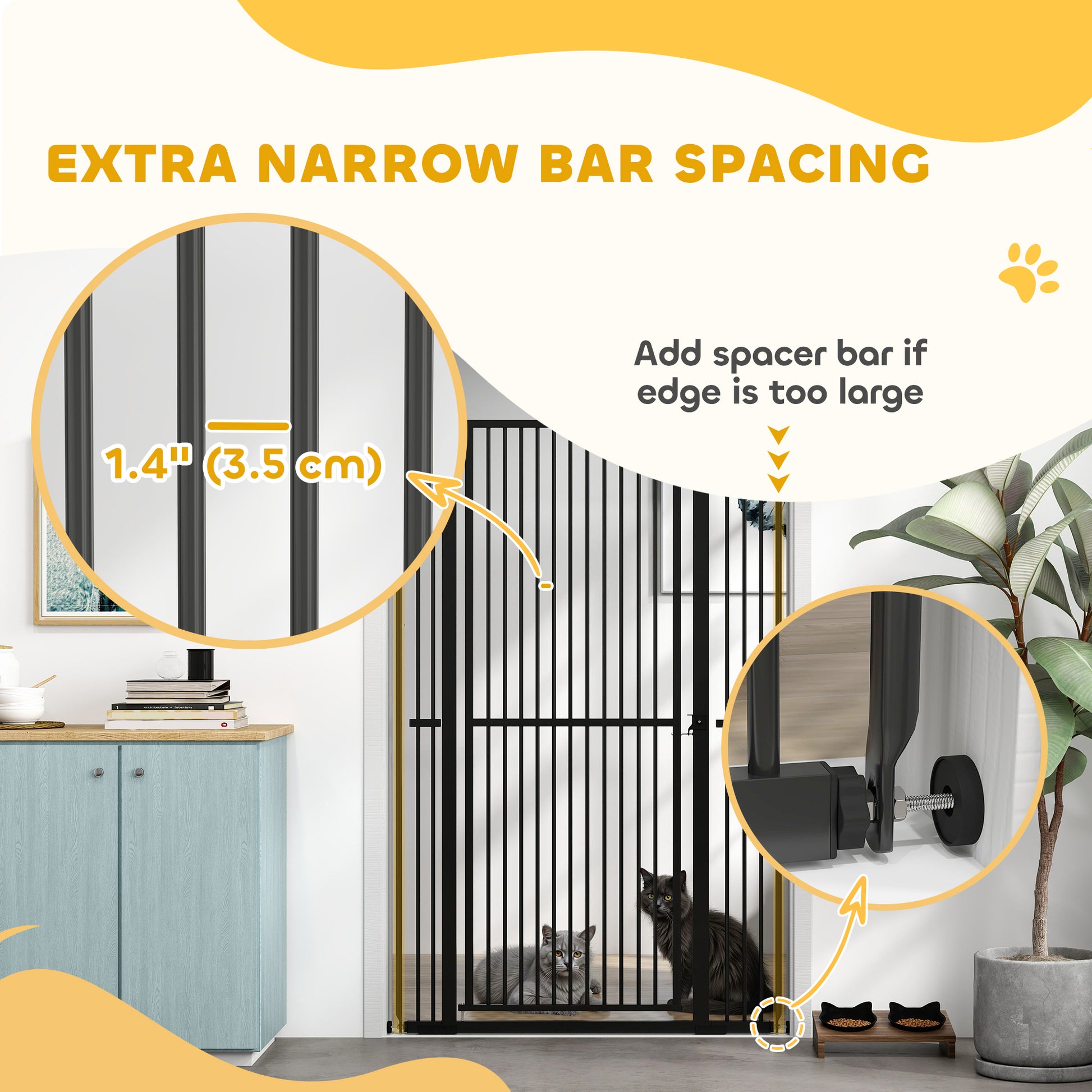 59" Extra Tall Cat Gate, 30"-41" Pet Gate with 2.8" and 5.5" Extensions, for Doorway, Hallway, Stairway, Black
