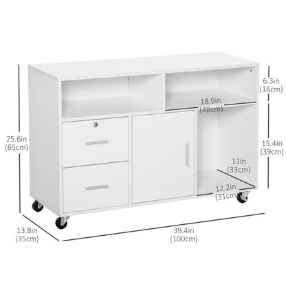 Lateral Filing Cabinet with Open Storage Shelf, Printer Stand Home Office Mobile File Cabinet with Wheels, Lockable Draw