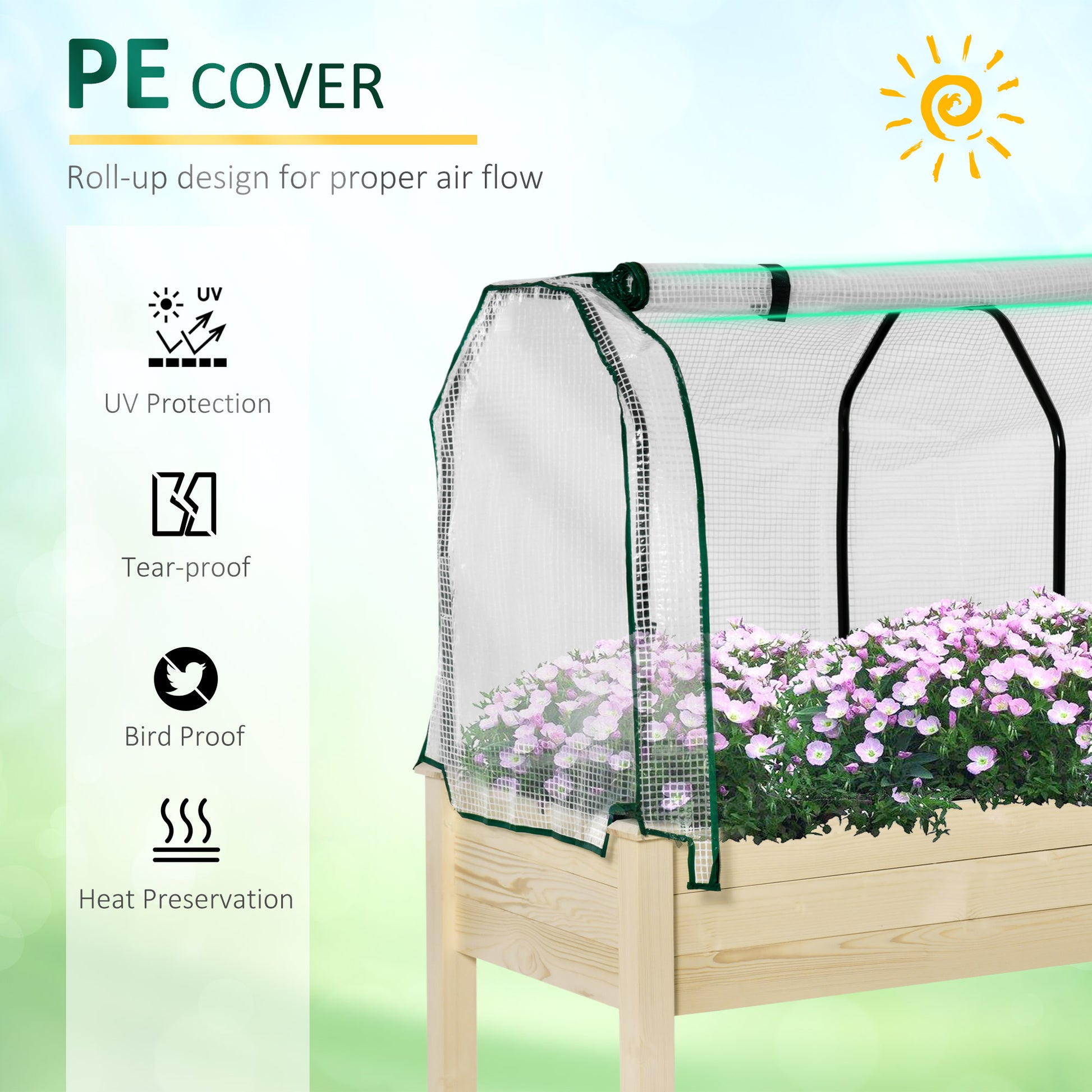 Raised Garden Bed with PE Greenhouse Cover Outdoor Elevated Wood Planter Box for Herbs and Vegetables, Use for Patio, Ba