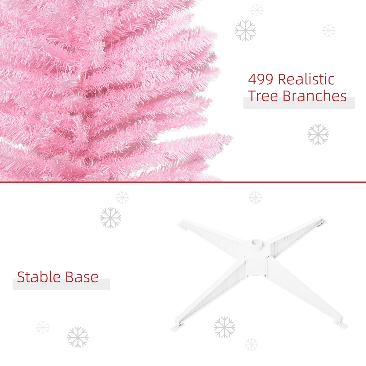 7' Pencil Christmas Tree, Slim Artificial Xmas Tree with Realistic Branches, Sturdy Metal Stand, Pink