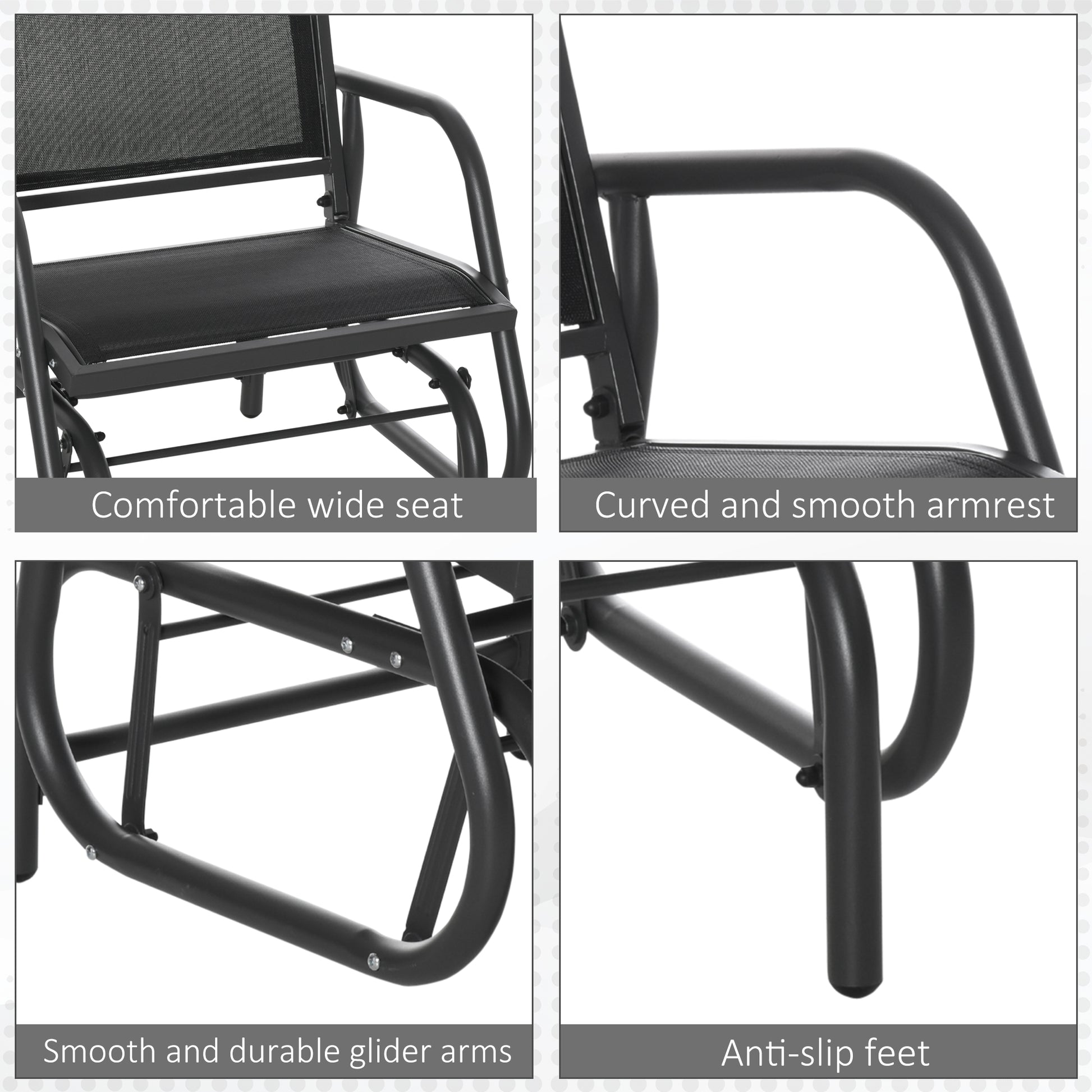 Patio Glider Set of 2 Outdoor Glider Chair with Breathable Mesh Seat & Backrest, Armrests and Metal Frame, Black