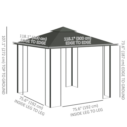 10'x10' Soft-top Steel Patio Gazebo Outdoor Sun Shelter with 2-Tier Polyester Roof, Curtain Sidewalls, Grey