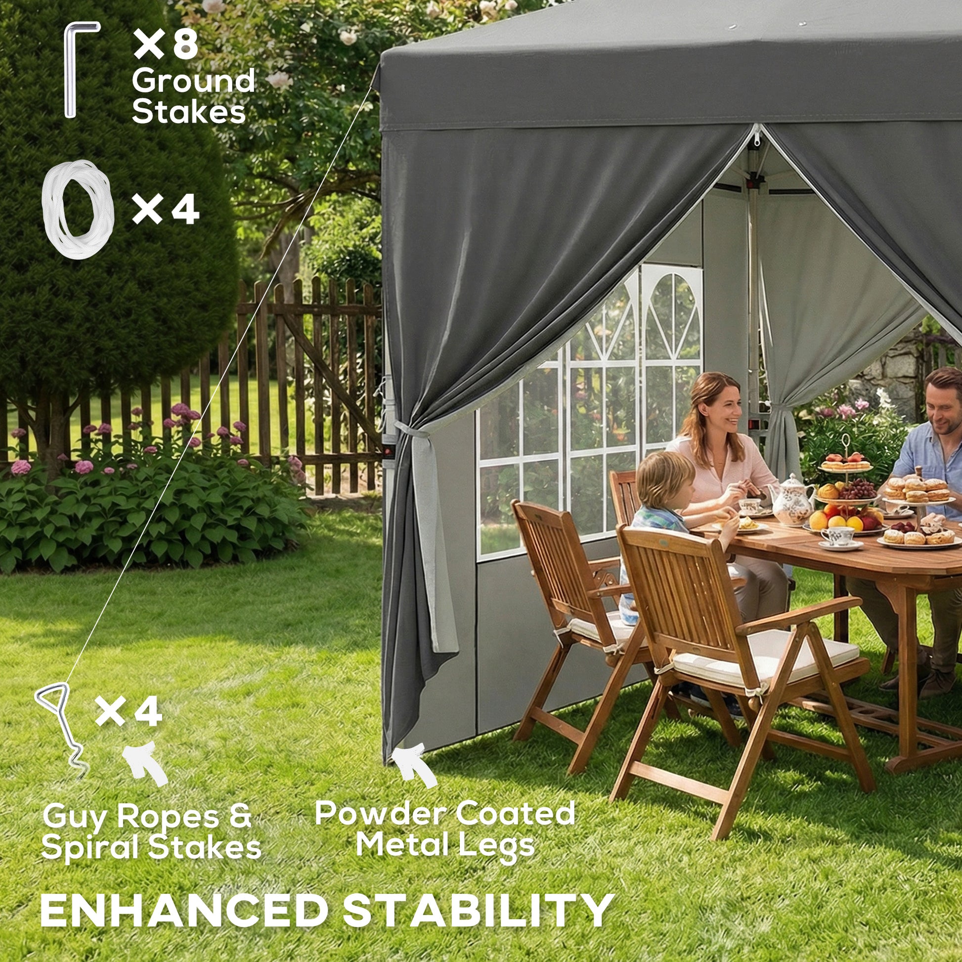 8.2 x 8.2 ft Pop Up Canopy Tent with 4 Sidewalls, UPF 50+ Outdoor Instant Canopy with Carry Bag, Dark Grey