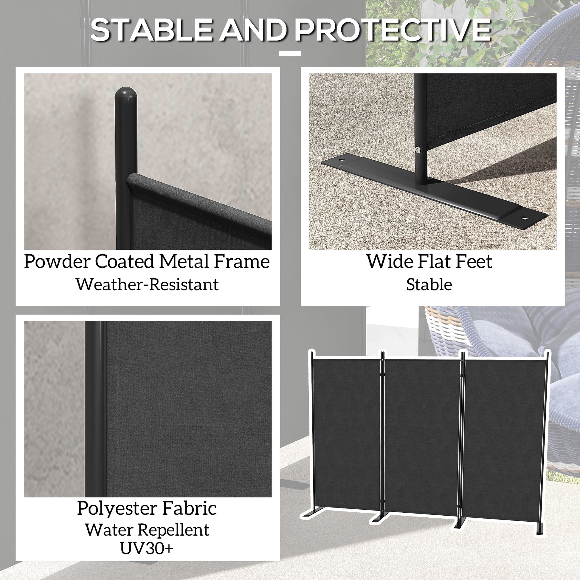 3 Panel Folding Outdoor Privacy Screen, 5.8FT Tall Room Divider with UV30+ Protection, Freestanding Privacy Panel Partit
