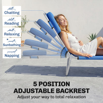 Folding Lounge Chair Outdoor, Tanning Chair with Face Hole Arm Slots, Beach Chaise Lounger with Pillow, 5-Position Adjus
