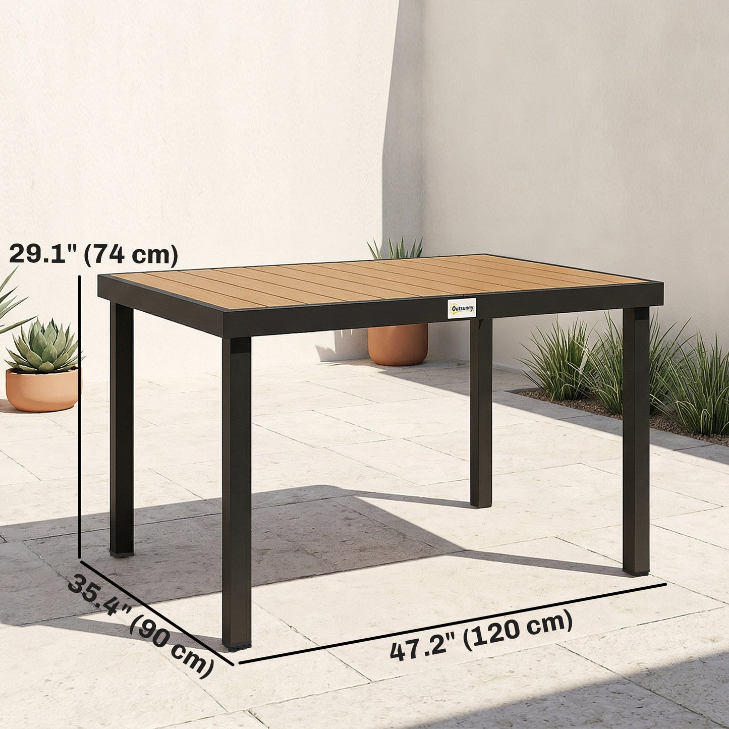 Aluminum Outdoor Dining Table for 6, Patio Rectangular Table, 47.2" x 35.4" x 29.1", Natural