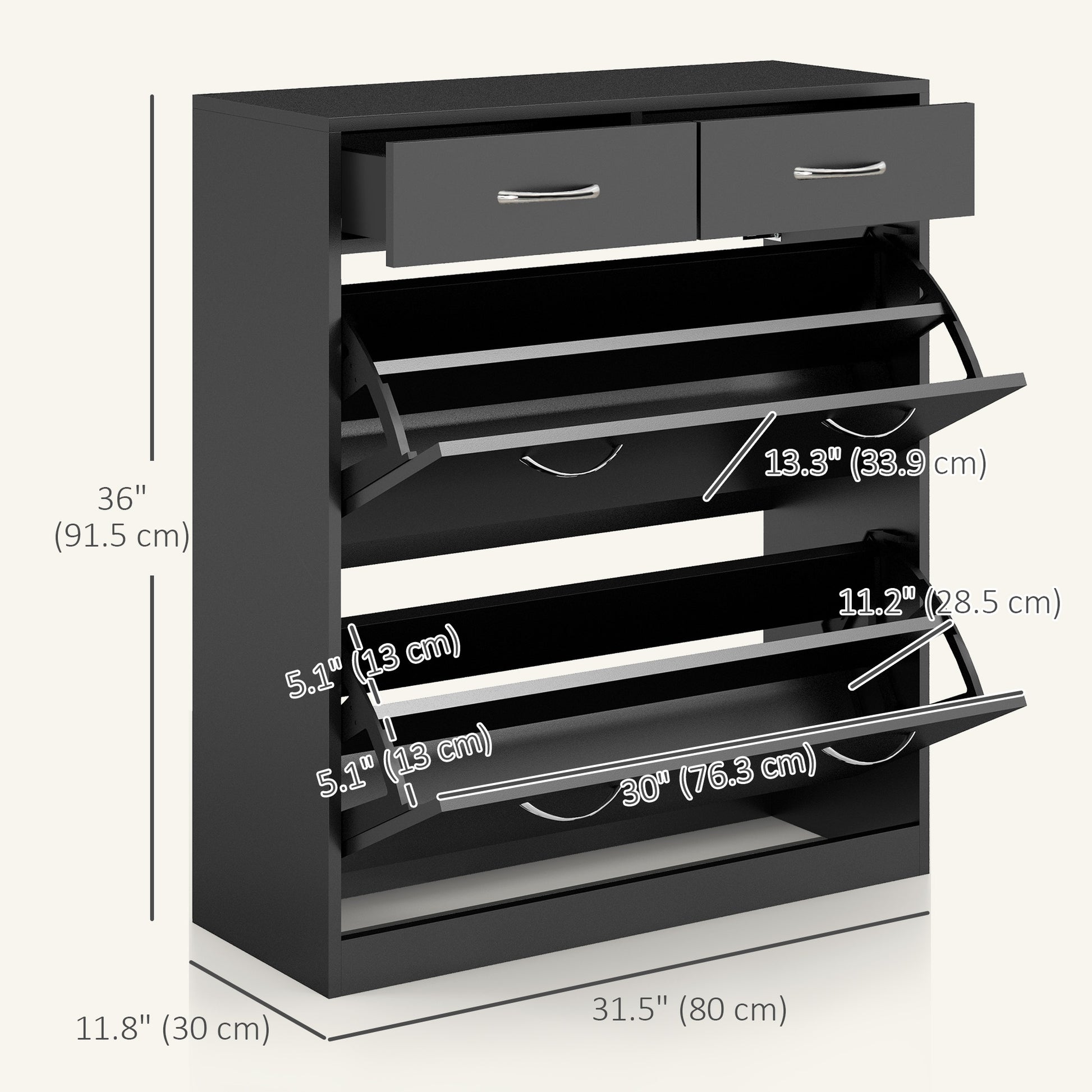 Narrow Shoe Storage with 2 Flip Drawers and Adjustable Shelves Shoe Cabinet Organizer for 12 Pairs of Shoes, Black