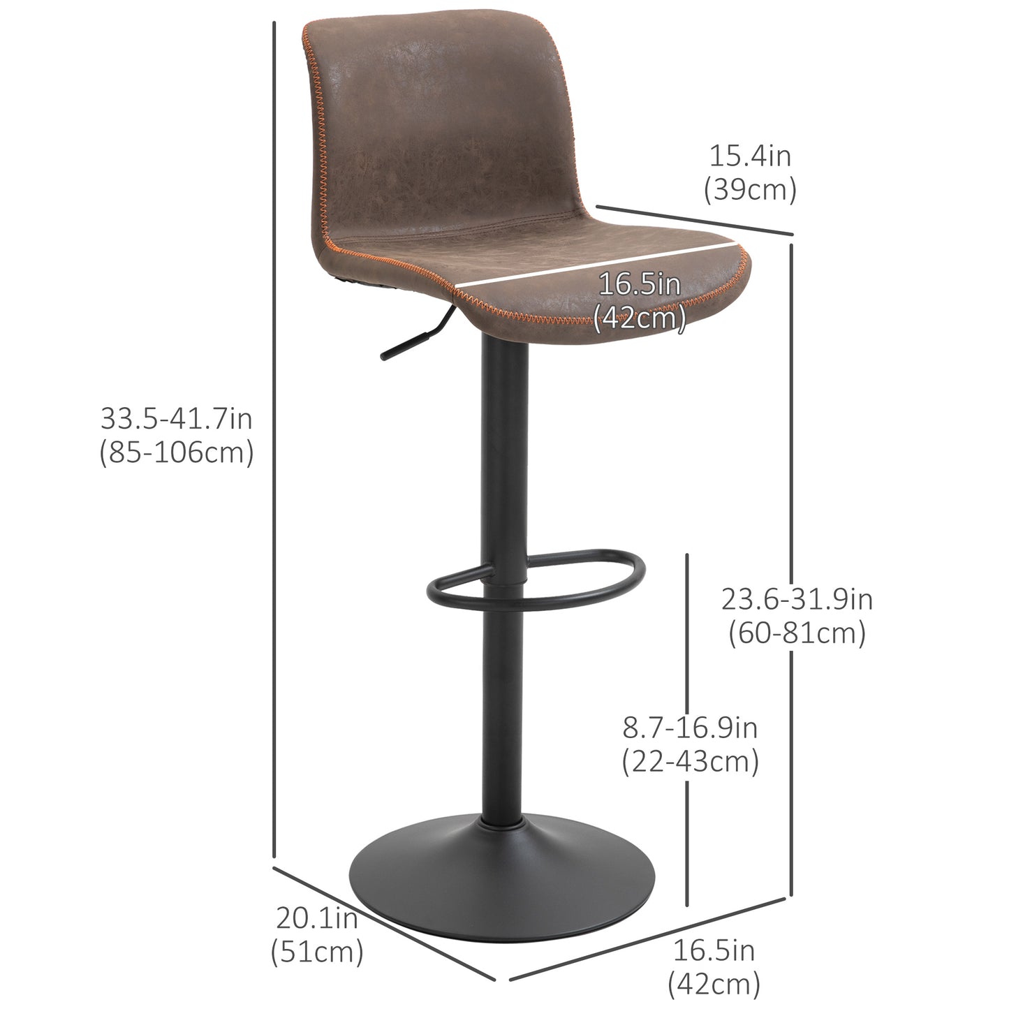 Bar Stools Set of 2, Swivel Counter Height Bar Stools with Adjustable Height and Footrest, PU Leather Upholstered Kitche