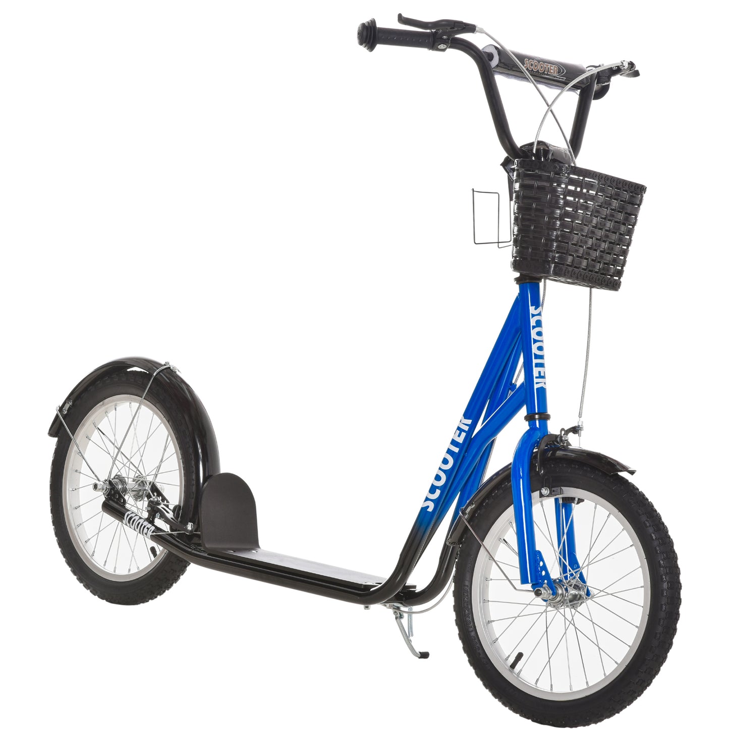VarietyKart Kick Scooter with Adjustable Handlebar, Kids Scooter with 2 Brakes Basket Cupholder 16" Inflatable Rubber Ty