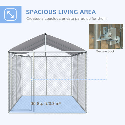 Dog Kennel Outdoor, Heavy Duty Playpen with Secure Lock, Cover, for Backyard & Patio, 13.1' x 7.5' x 7.5'