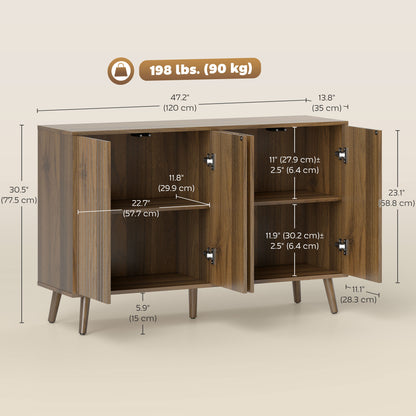 Buffet Cabinet with Storage, Modern Fluted Sideboard with Adjustable Shelves for Dining Room Living Room, Dark Brown