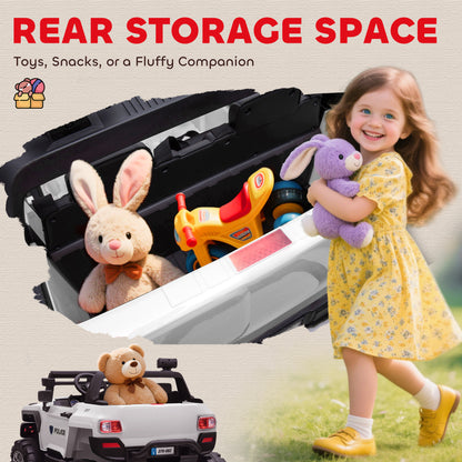 VarietyKart Kids 2 Seater Ride-On Car Police Truck Electric with LED Lights & MP3 for Kids White