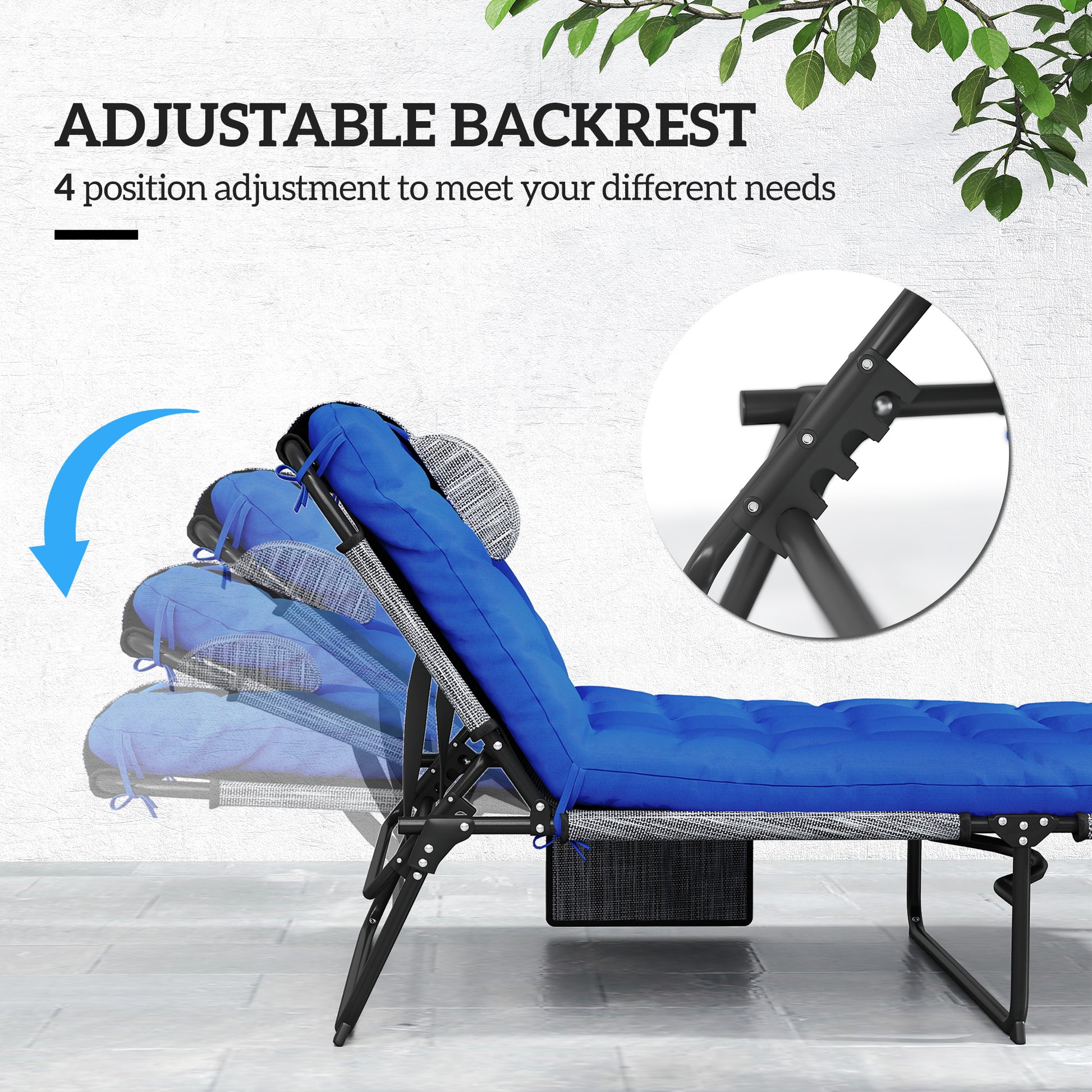 2 Pieces Folding Lounge Chairs with 4-level Reclining Back, Outdoor Tanning Chair with Cushion, Sun Lounger with Breatha