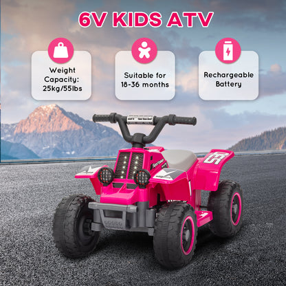 Qaba 6V Kids ATV Quad, 4 Wheeler Battery Powered Electric Ride on Car w/ Lights, Forward Backward, Pink