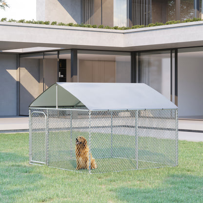 Outdoor Dog Kennel  with Roof, Dog Run with Waterproof & UV-Resistant Cover, Secure Lock, for Backyard & Patio, 7.5' x 7