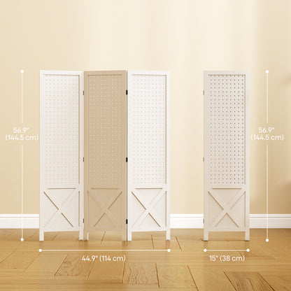 56.9" 3 Panel Wooden Room Divider with Pegboard Display, Folding Privacy Screen for Home Office, White