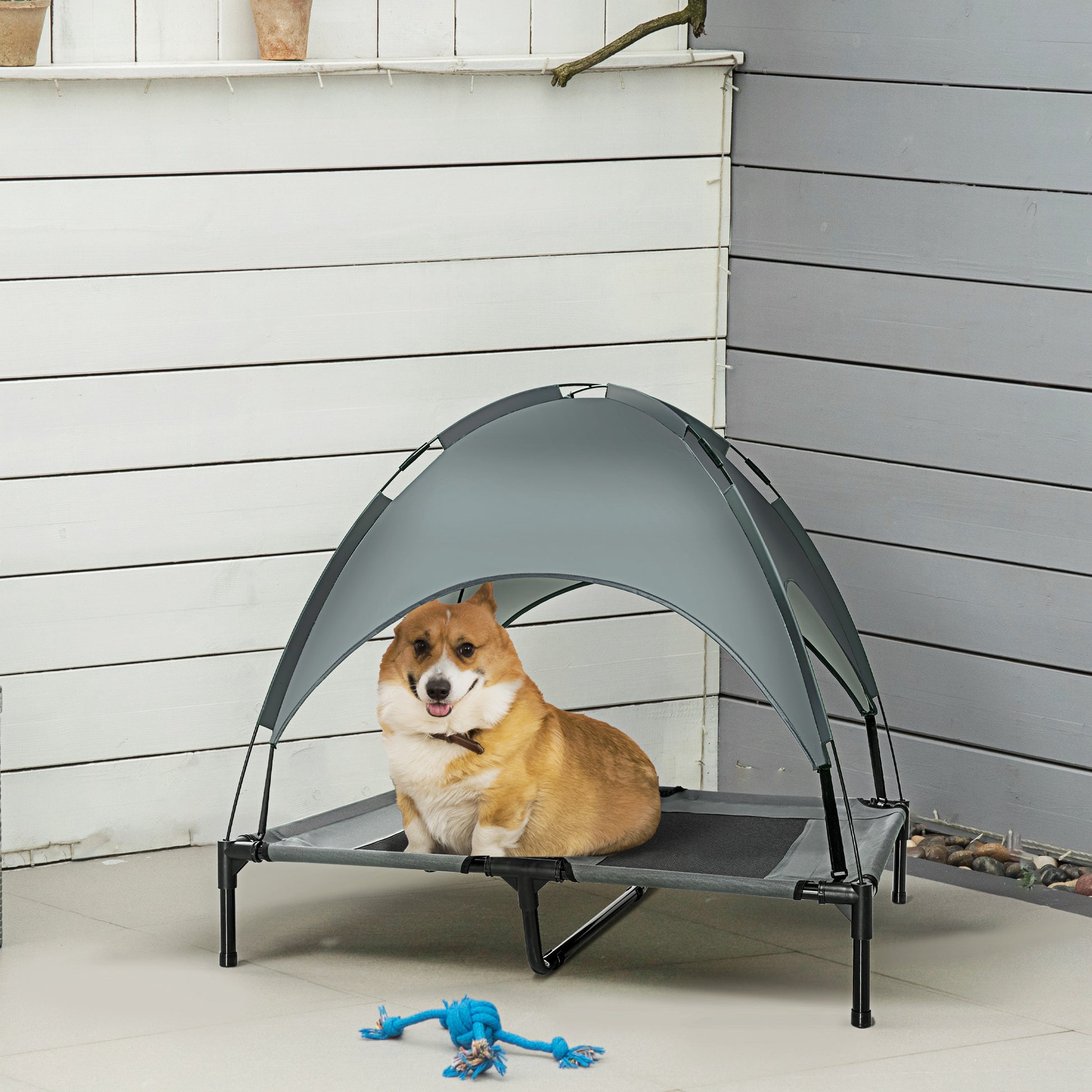Large Elevated Dog Bed 6.2" L X 29.9" W 36.2" H Foldable Outdoor Cat Dog Canopy Cot w/ Carry Bag Grey
