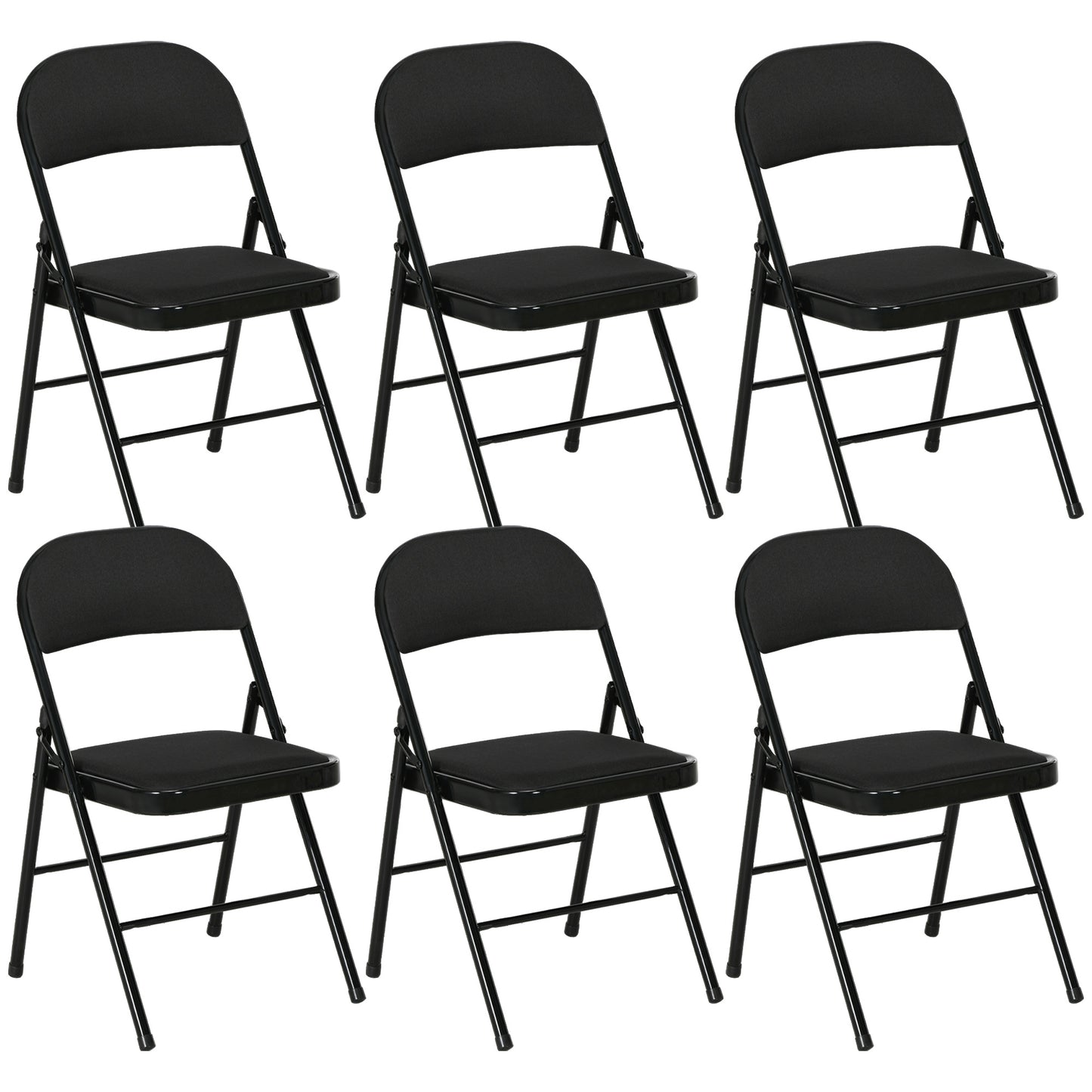 Set of 6 Metal Foldable Chairs, Faux Linen Padded Folding Chairs with Cushion Seat and Open Back for Indoor, Black