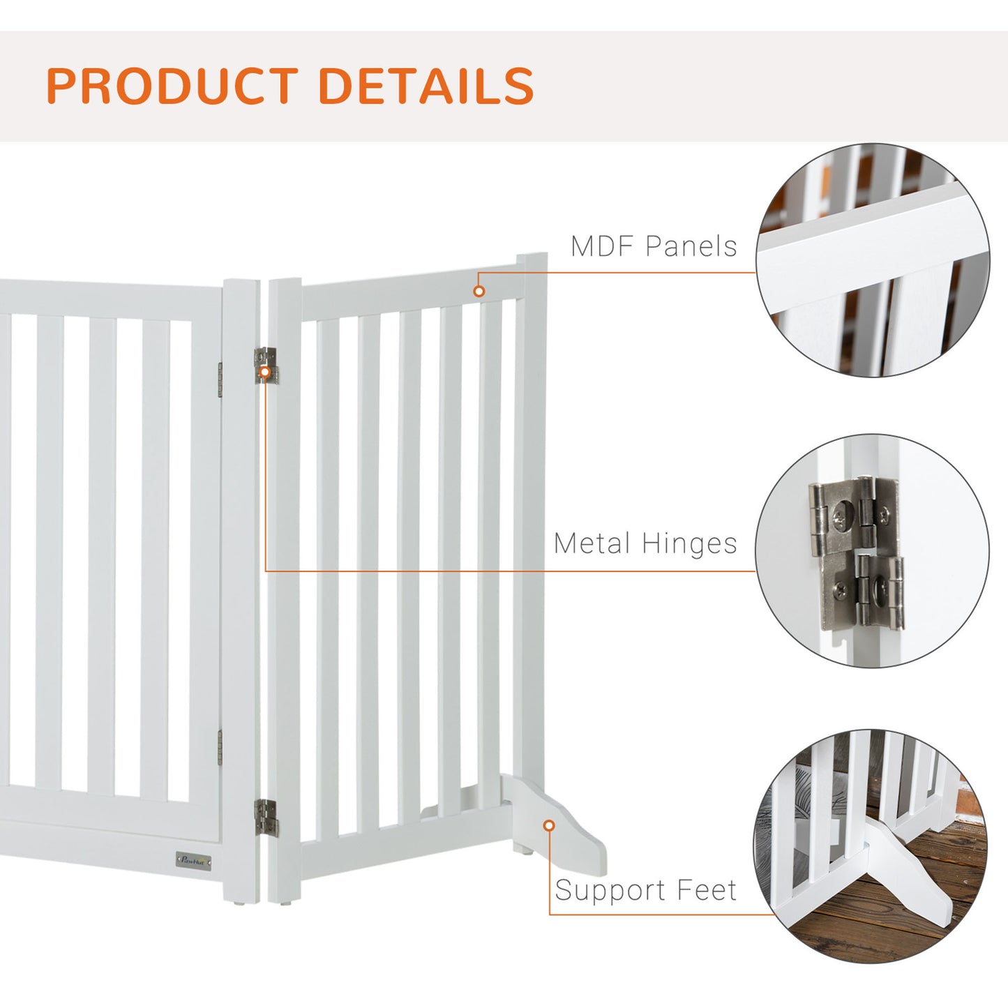 31.5"H Foldable Dog Gate with Door, 3 Panels Freestanding Pet Gate Barriers Indoor with Support Feet, Puppy Fence for Sm