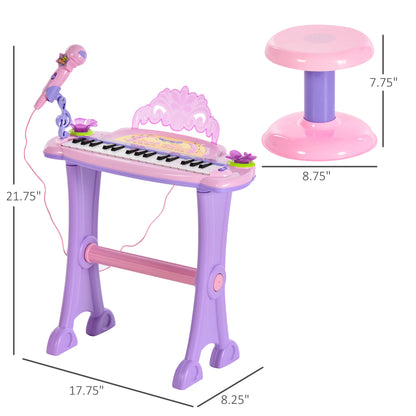 Qaba Kids Piano Electronic Keyboard Instrument with Microphone and Stool 32 Keys Musical Toy Organ Educational Gift for 