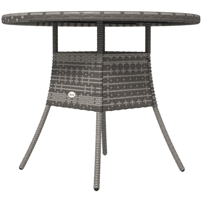 35.4" Outdoor Wicker Dining Table, PE Rattan Patio Furniture with Wood-plastic Composite Top, Grey