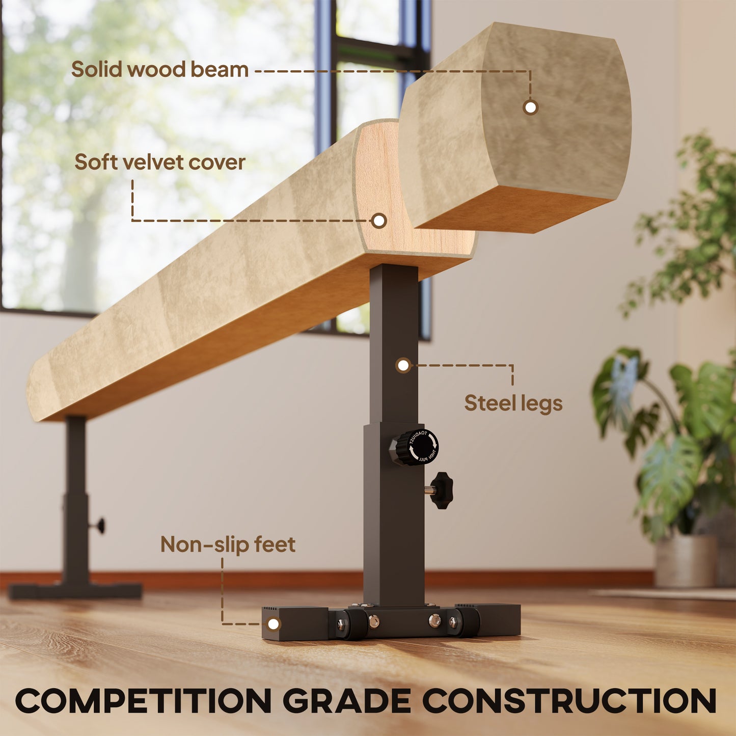 Soozier 7.5ft Adjustable Balance Beam, Gymnastics Beam with Wheels, Gymnastics Equipment for 6+ Years Old Training, Prac