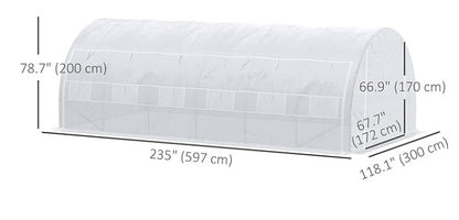 20'x10'x6.6' Tunnel Greenhouse with UV-Resistant Cover, Zippered Door and 12 Roll-up Windows, Outdoor Green House for Ga