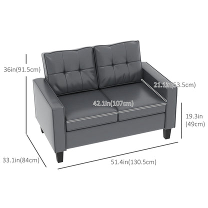 51" PU Leather Loveseat, Upholstered Double Sofa Couch with Armrests, Tufted Backrest, Pocket Spring and Sponge Padded C