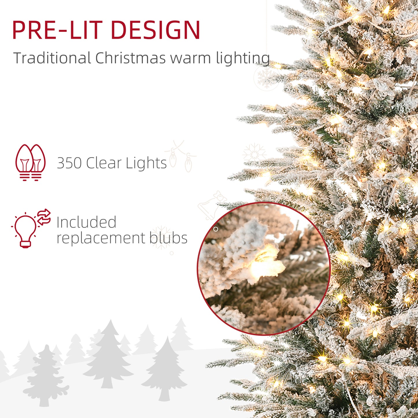 7.5' Pre Lit Arctic Fir Artificial Flocked Christmas Trees, with Snow Branches, Warm White UL Listed Clear Lights