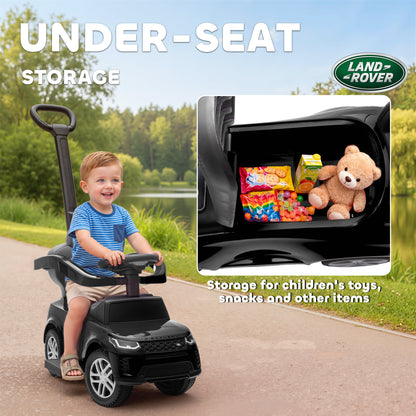 Qaba Land Rover Discovery Licensed 2-in-1 Ride On Push Car with Removable Parent Handle, Under-Seat Storage, Black