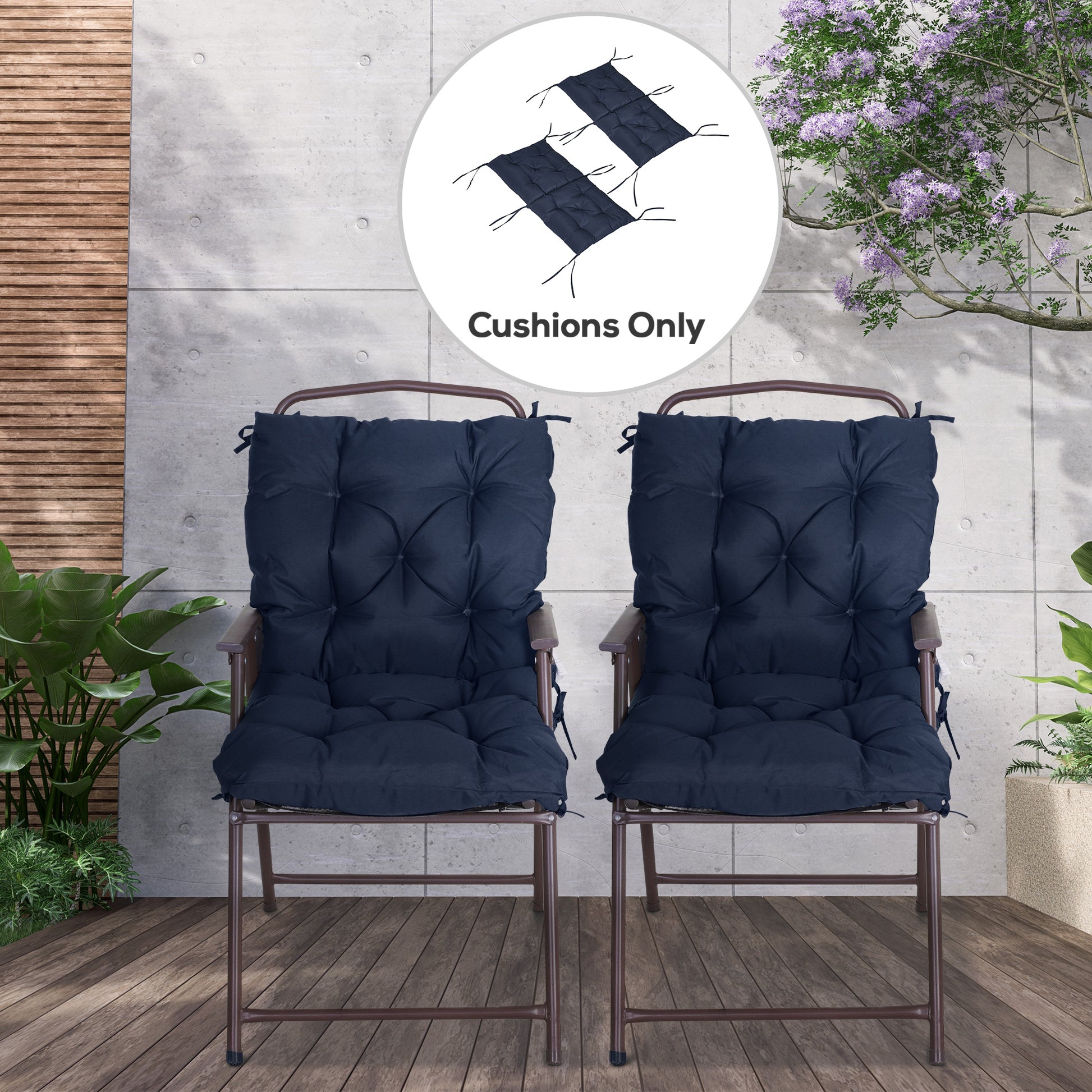 Patio Chair Cushions Set of 2, 39" x 20" x 3" Outdoor Tufted Cushion Set with Ties for Indoor Outdoor Garden Furniture, 