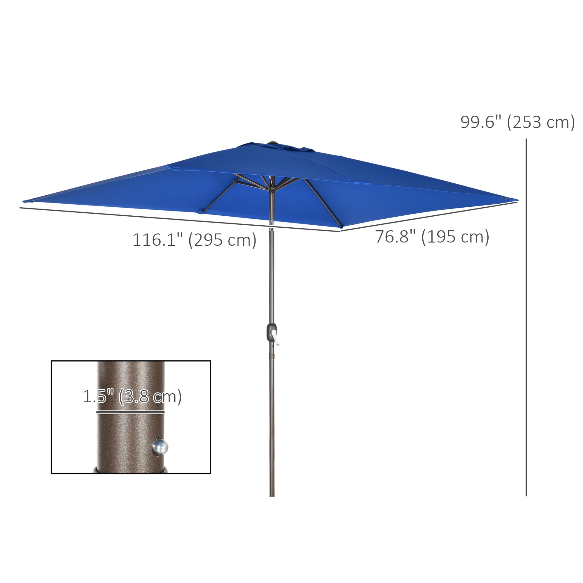 6.5x10ft Patio Umbrella, Rectangle Market Umbrella with Aluminum Frame and Crank Handle, Garden Parasol Outdoor Sunshade