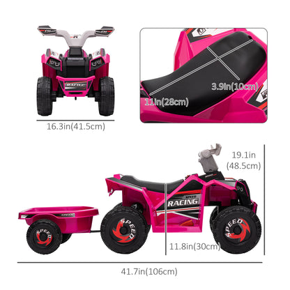 VarietyKart 6V Electric Toy Car with Back Trailer, Forward Backward, Wear-Resistant Wheels for Ages 18-36 Months, Pink