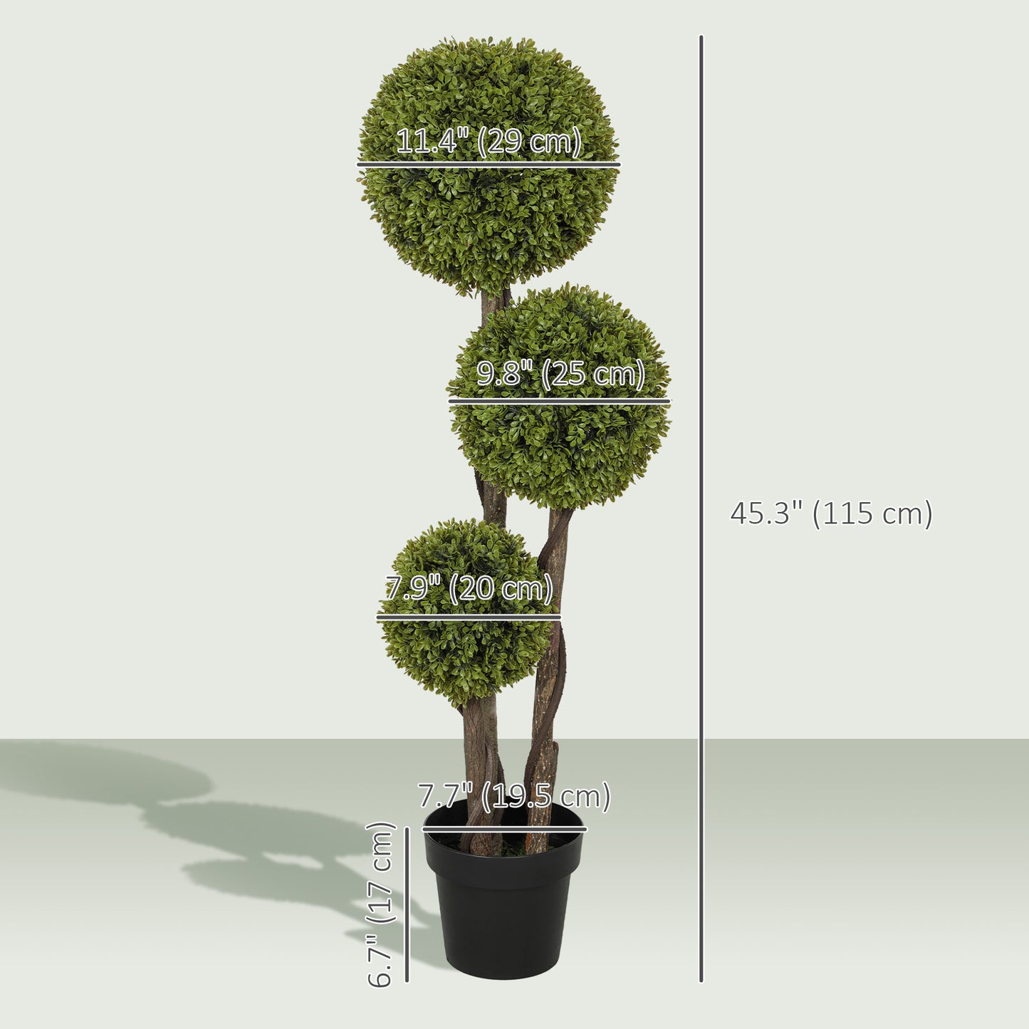 45 Inch Potted Fake Plant, Artificial Boxwood Topiary Tree, Triple Ball Tree for Indoor and Outdoor, Green