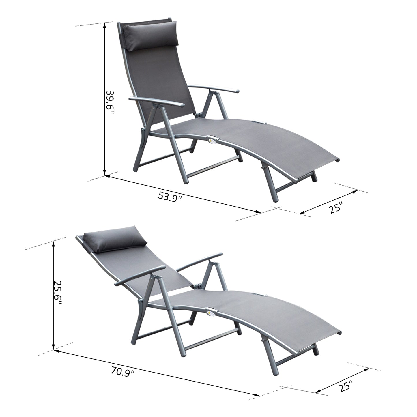 Heavy-duty Adjustable Folding Reclining Chair Outdoor Sun Lounger Patio Chaise Lounge Garden Beach Gravity Lounge with P