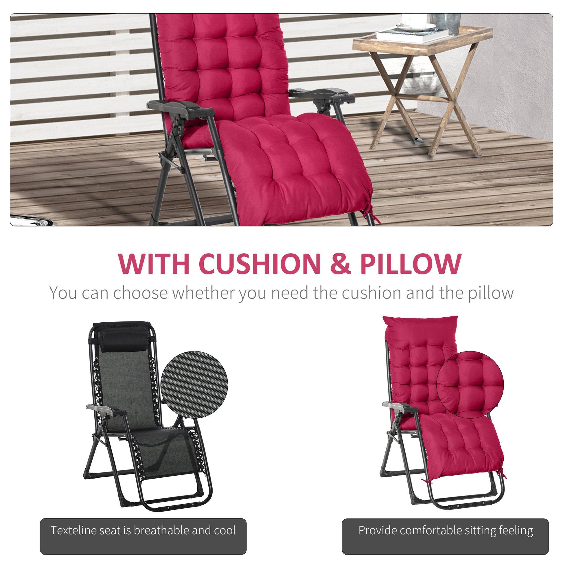 Reclining Zero Gravity Chair with Adjustable Backrest, Folding Garden Sun Lounger, Outdoor Recliner with Removable Cushi