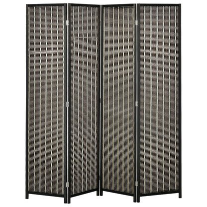 4 Panel Room Divider, 6 Ft Tall Indoor Portable Folding Privacy Screens, Bamboo Hand-Woven Freestanding Partition Wall D