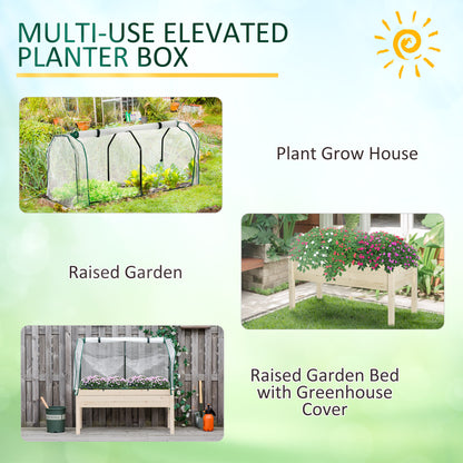 Raised Garden Bed with PE Greenhouse Cover Outdoor Elevated Wood Planter Box for Herbs and Vegetables, Use for Patio, Ba
