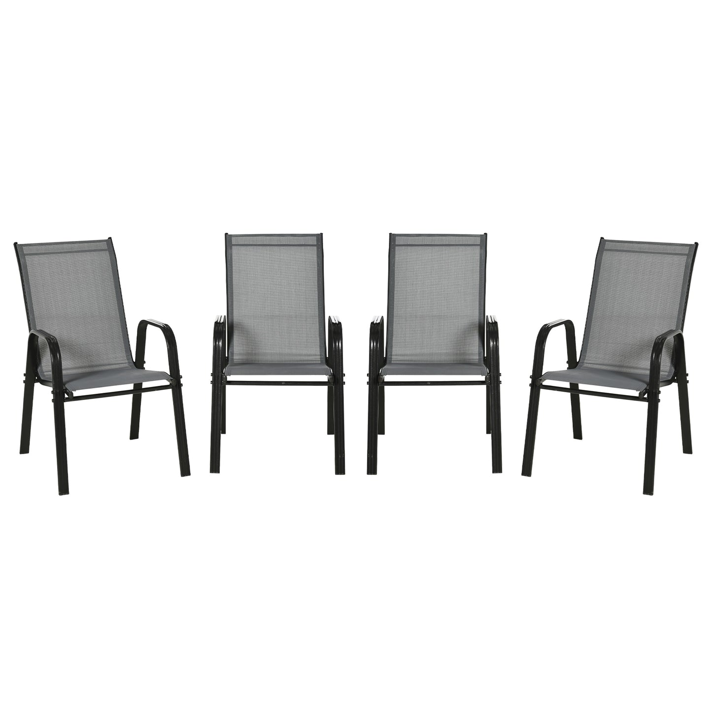 Set of 4 Outdoor Dining Chairs, Heavy Duty Stackable Patio Dining Set with Armrests for Balcony Garden, Dark Grey
