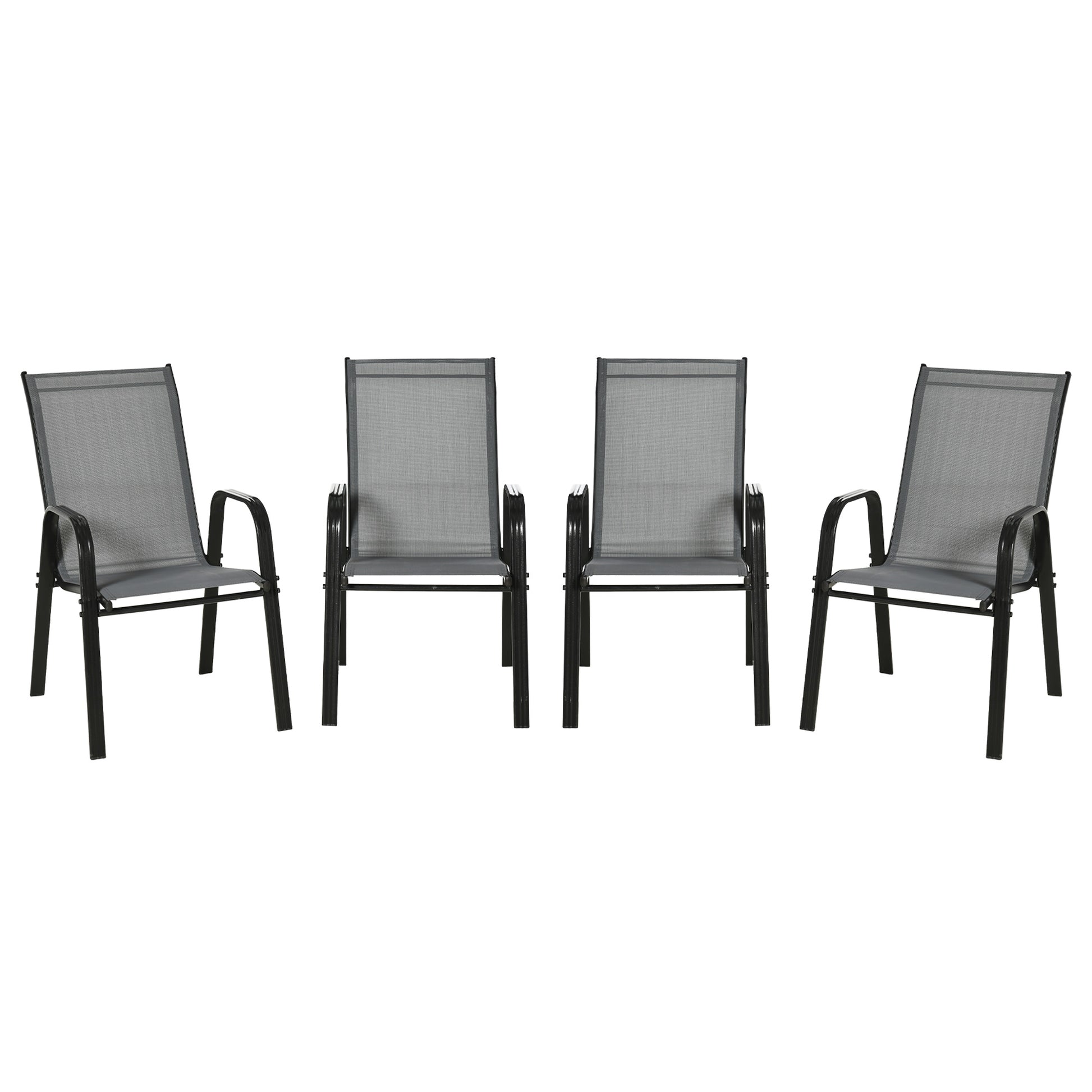 Set of 4 Outdoor Dining Chairs, Heavy Duty Stackable Patio Dining Set with Armrests for Balcony Garden, Dark Grey