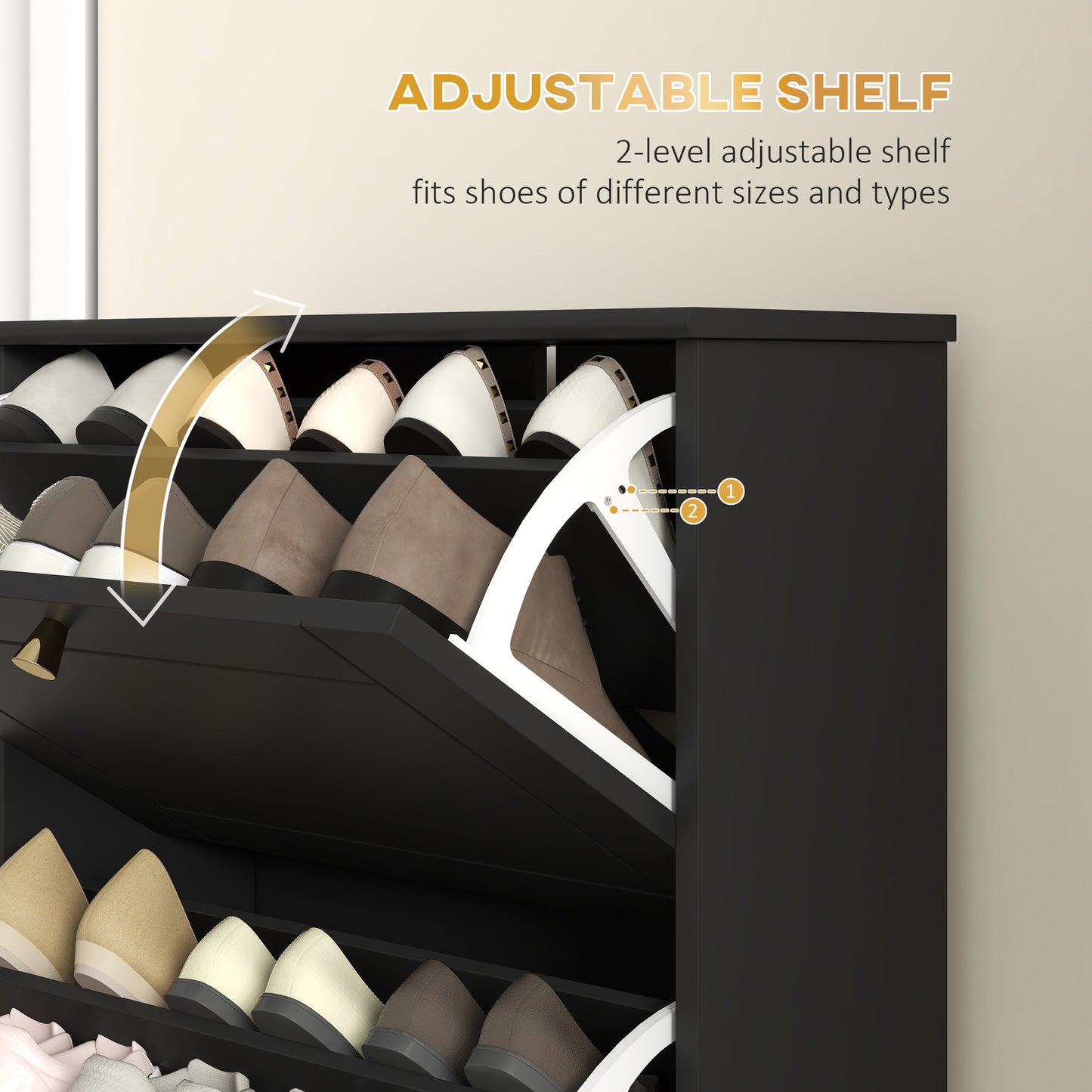 Narrow Shoe Storage with 3 Flip Drawers and Adjustable Shelves, Shoe Cabinet Organizer for 12 Pairs of Shoes, Black