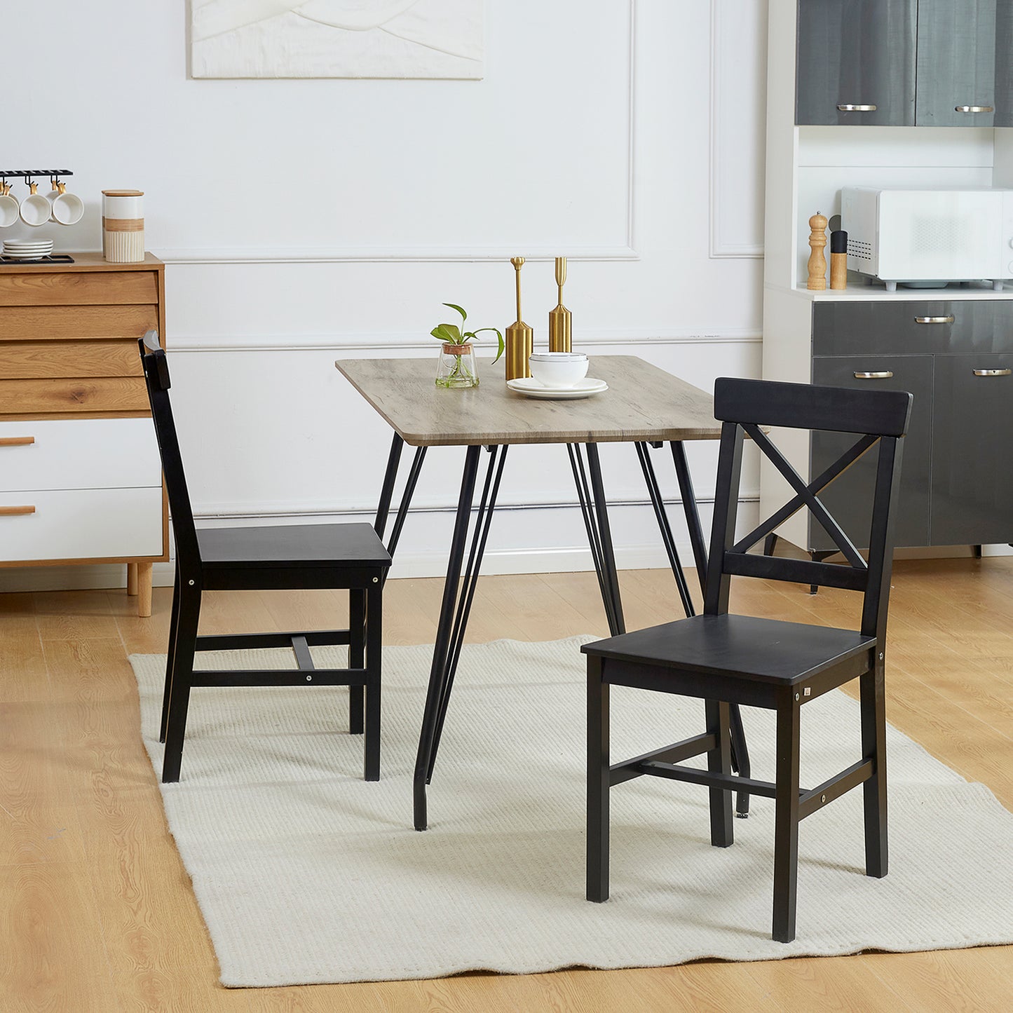 Wooden Dining Chairs Set of 2, Kitchen Chairs with Cross Back, Solid Structure for Living Room and Dining Room, Black